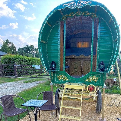 Cotswolds Camping near Cogges Manor Farm offers gypsy caravan for clamping