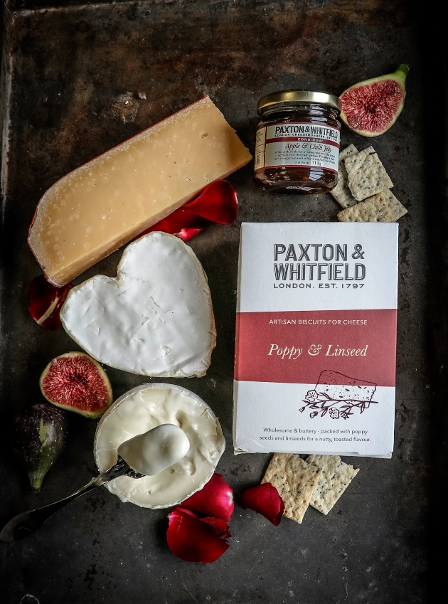 A selection of Paxton & Whitfield cheeses, chutney and biscuits