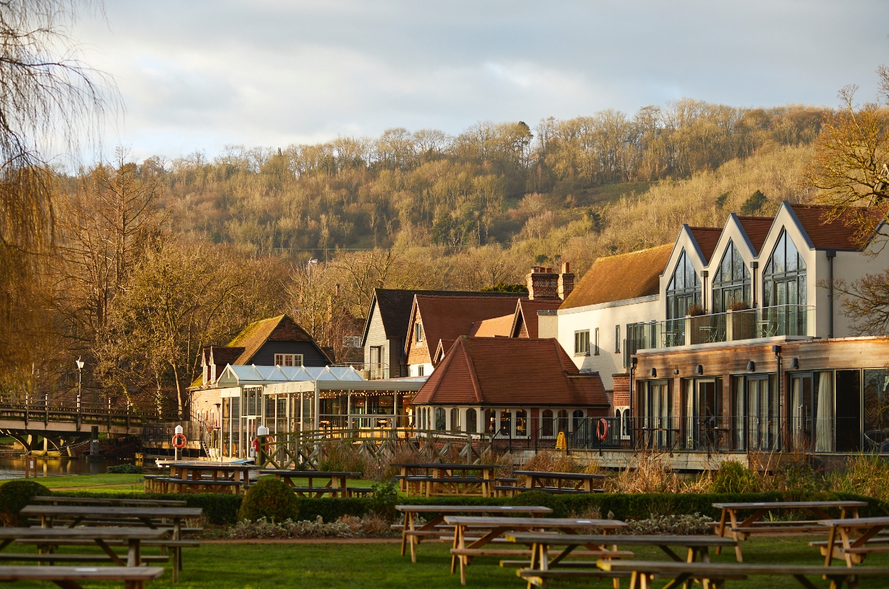 The Swan at Streatley and model doing yoga at the property