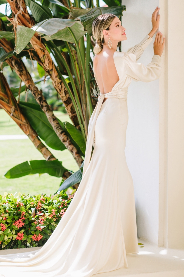 Model wearing Clara by Watters dress from Your Story Bridal Boutique