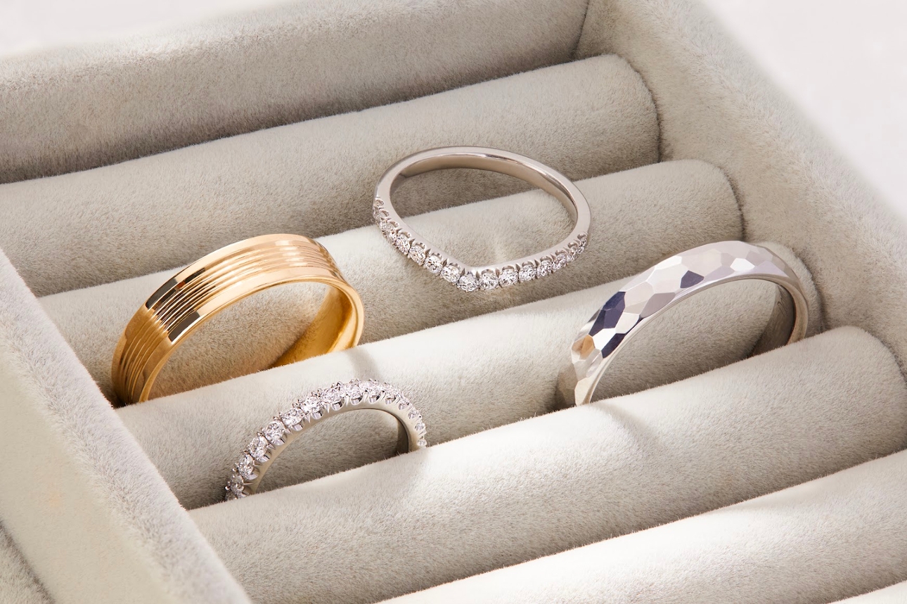 wedding bands in a ring box