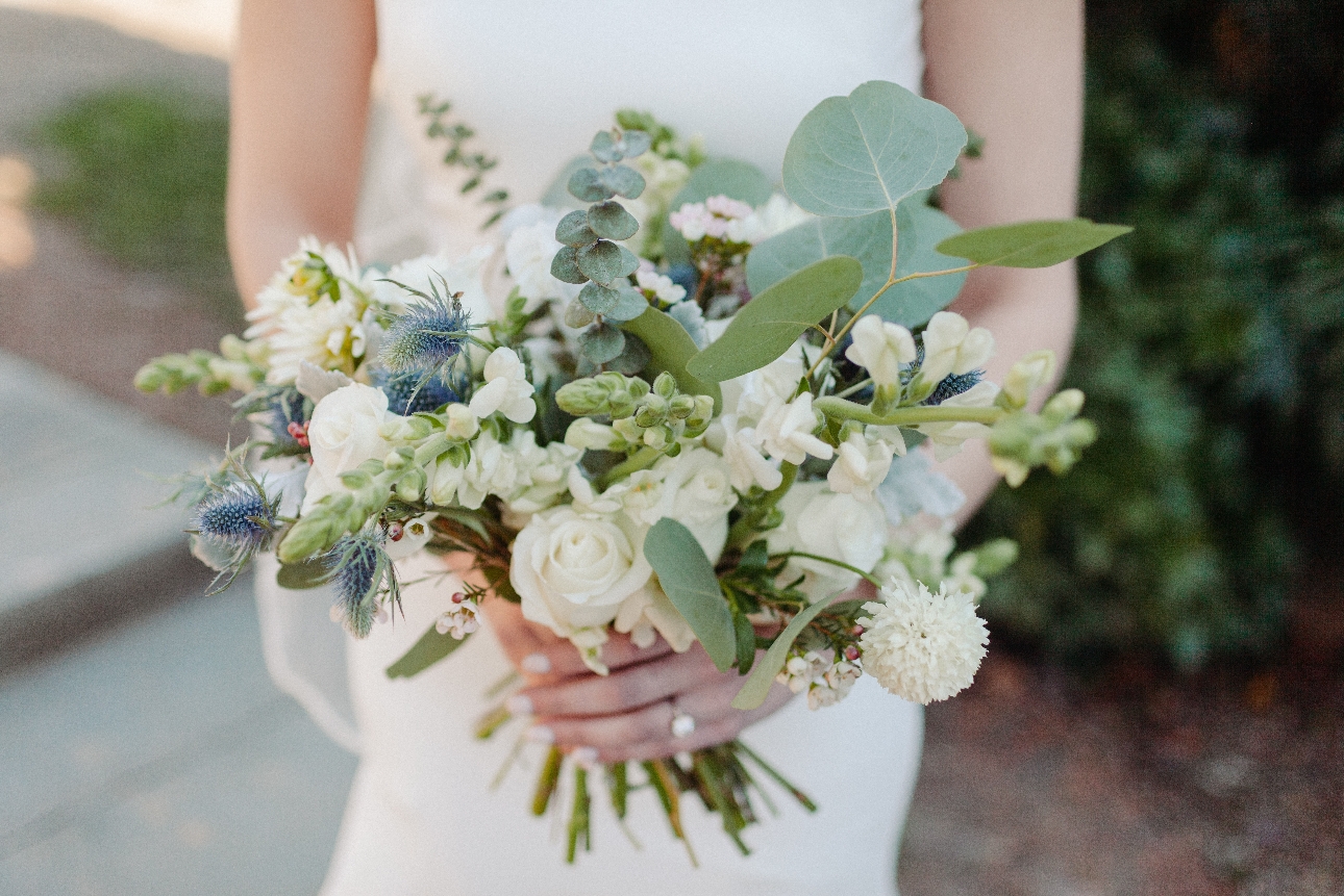 Wedding bouquet in white and green tones