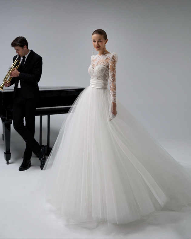 ballgown with lace top and arms