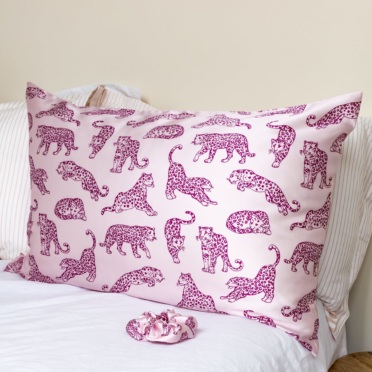 pink leopard design silk pillow